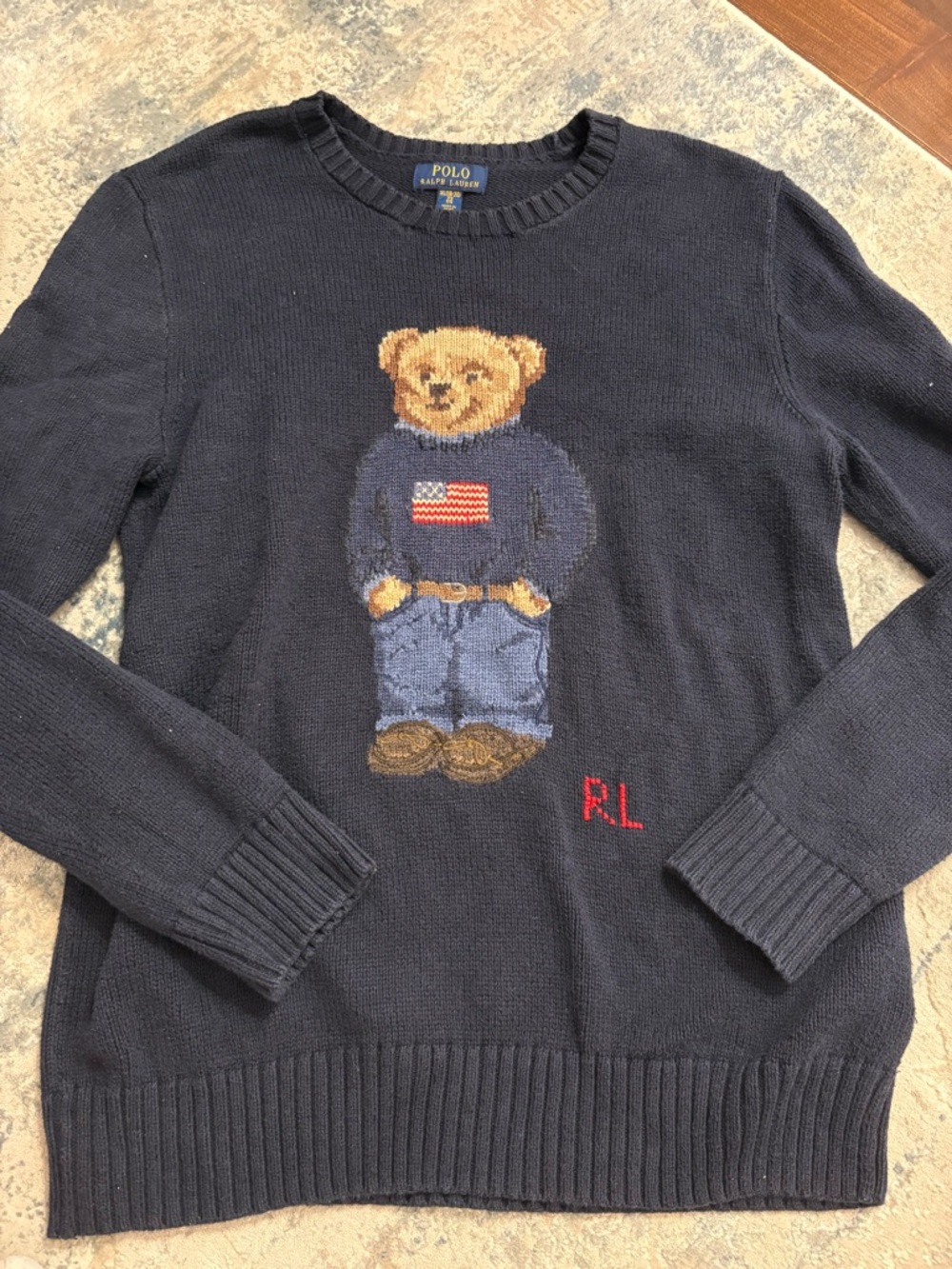 Kids Polo by Ralph Lauren Navy Bear Motif Crewneck Sweater